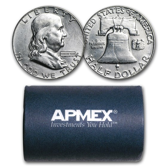 90% Silver Franklin Halves $10 20-Coin Roll AU 90% Silver Franklin Halves $10 20-Coin Roll AU